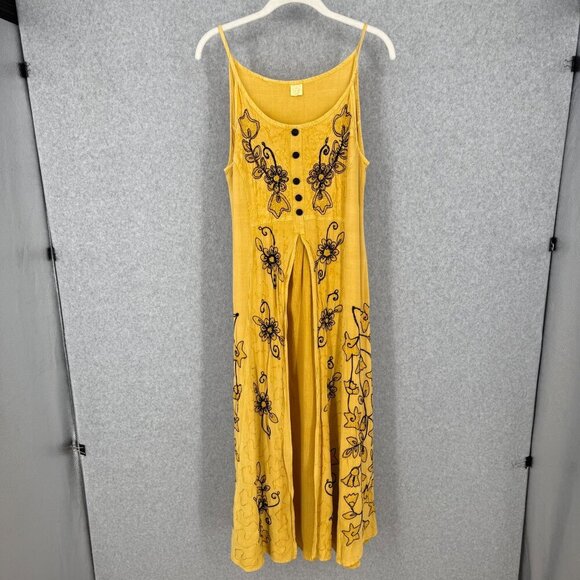 Womens Embroidered Maxi Dress Size S Yellow Cosplay Renaissance Boho Festival - Picture 1 of 13